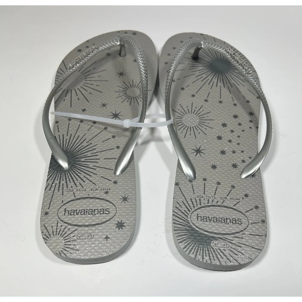 NEW Havaianas Womens Slim Ice Grey Party Flip Flop Sandals Rubber US 11/12